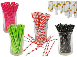 pailles à boire en papier divers motifs 100 pièces