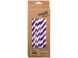 paper drinking straws 100 pieces purple-white striped