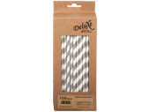 paper drinking straws 100 pieces grey-white striped
