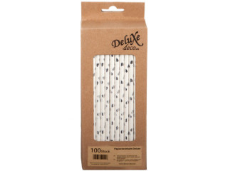 pailles à boire en papier 100 pièces blanc-argent coeurs