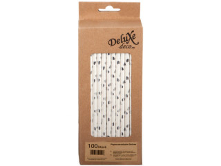 paper drinking straws 100 pieces white-silver hearts