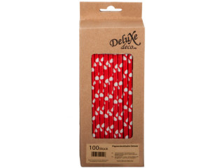 pailles à boire en papier 100 pièces rouge-blanc coeurs