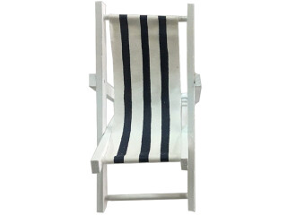 deckchair wood/fabric, large white/blue, 23x11.5x1.5cm, 2-position adjustable