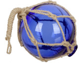 Fischerkugel Glas blau im Netz, Ø 10cm