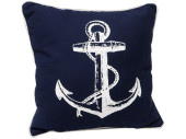 Kissen Maritim Anker blau/weiss, Stoff, 40 x 40cm