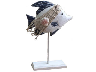 Fisch Ozean auf Stab/Platte blau/weiss, Holz,19x5.5x30cm