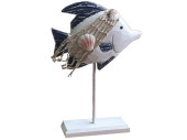Fisch Ozean auf Stab/Platte blau/weiss, Holz,19x5.5x30cm