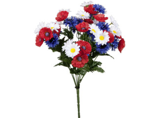 Feldblumenstrauss Heidi rot/blau/weiss, H42cm, Ø35cm Blüten Ø 5,5cm