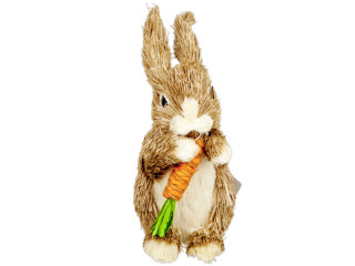 Hase Max mit Karotte stehend Styro/Stroh, 8 x 10 x H20cm