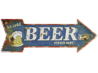 directional sign Ice Cold Beer blue/cream, 40 x 14 x 0.5cm