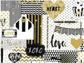 Geschenkpapier Love gold/schw./weiss, 50cm x 50m