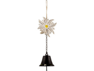 cloche en métal avec edelweiss en bois h 28cm