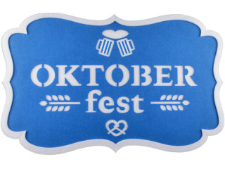 Oktoberfest-Schild aus Watte blau/weiss Watte/Filz, 1-seitig, B 89,5 x H 56 cm