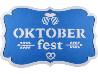 Oktoberfest-Schild aus Watte blau/weiss Watte/Filz, 1-seitig, B 89,5 x H 56 cm