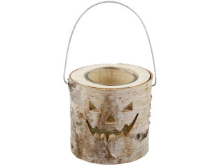 Windlicht Birke Halloween-Gesicht, H 30cm,Glas 10x10cm