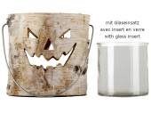 Windlicht Birke Halloween-Gesicht, H 30cm,Glas 10x10cm
