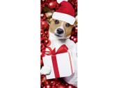 Textilbanner Christmas Dog 75x180cm, rot/weiss Schlauchnaht oben+unten