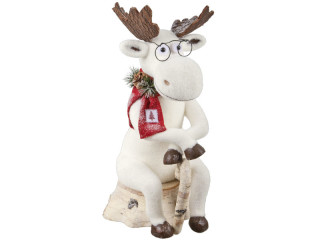Elch Birke sitzend m. Brille und Stock, 27 x 31 x H 55cm