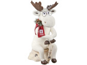 Elch Birke sitzend m. Brille und Stock, 27 x 31 x H 55cm