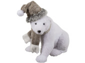Eisbär sitzend Schal/Mütze weiss-grau, 28 x 43...