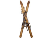 Ski-Paar traditionell gross braun, 90 cm, mit 2 Stöcken
