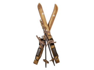 Ski-Paar traditionell klein braun, 50 cm, mit 2 Stöcken