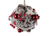 Zweigball mit Kugeln "Frosty" Holz, grau/rot,...