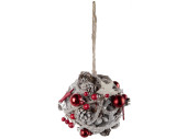 Zweigball mit Kugeln "Frosty" Holz, grau/rot,...