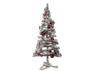 Baum mit Kugeln "Frosty" klein Holz, grau/rot, 55 x 24cm