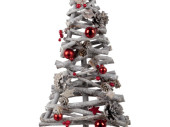 Baum mit Kugeln "Frosty" klein Holz, grau/rot,...