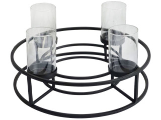 Adventskranz-Ständer Metall schwarz, mit 4 Gläsern, Ø 40 x H 20,5cm
