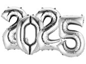 Sparset Folienballons 2025 silber, H 86-88cm, 4 Zahlen