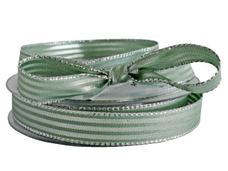 ribbon "stripes shiny" bright green/silver 15mm, 20m