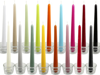bougies flambeaux 12 pièces h 25cm diff. couleurs