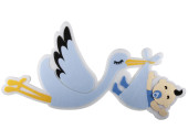 Storch fliegend mit Knabe blau/weiss Watte/Filz, B 81 x H...