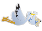 Storch fliegend mit Knabe blau/weiss Watte/Filz, B 81 x H...