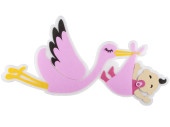 Storch fliegend mit Mädchen pink/weiss Watte/Filz, B 81 x H 39.5cm