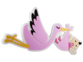 Storch fliegend mit Mädchen pink/weiss Watte/Filz, B 81 x H 39.5cm