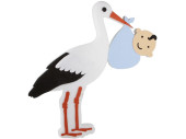 Storch stehend mit Junge blau/weiss Watte/Filz, B 71 x H...