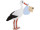 Storch stehend mit Junge blau/weiss Watte/Filz, B 71 x H 81cm