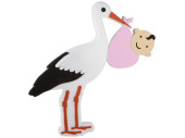 Storch stehend mit Mädchen pink/weiss Watte/Filz, B...