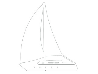 Display 2D "Segelschiff" gross weiss, MDF 3mm, B 43 x H 50 cm, mit Aufsteller