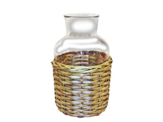 Glasvase in Weidenhülle klein, grün/klar, Ø 15 x H 27cm