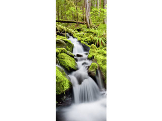Textilbanner "Wasserfall/Moos" grün/weiss 75x180cm, Schlauchnaht oben+unten
