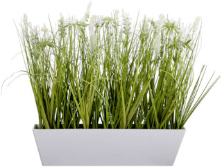 Wiesenblumen weiss in Schale 45 x 15 x H 40cm