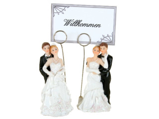 Hochzeits-Paar Kartenhalter H 10cm, Polyresin, 2 Sorten gemischt, pro Stück