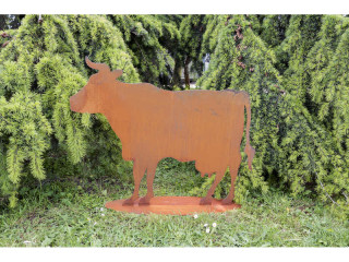 Kuh auf Platte rosteffekt H 70 x B 90 cm Metall Standplatte 65 x 22cm