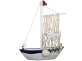 Segelschiff Mini Maritim Holz, blau-weiss,11x3x12,5cm