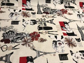 Stoff "Paris" schwarz/weiss/rot 140cm breit, 80% Baumwolle 20% PES