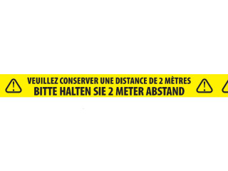 bande adhésive "conserver la distance" en 2 langues noir/jaune 50mm x 66m